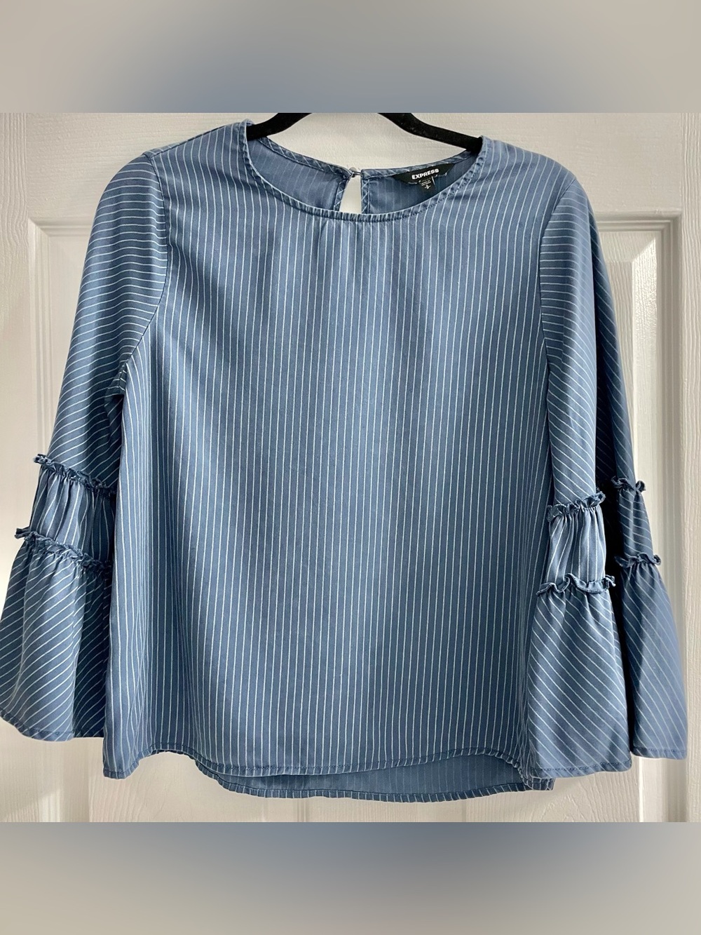 Express Blue Striped Bell Sleeve Blouse Size Small